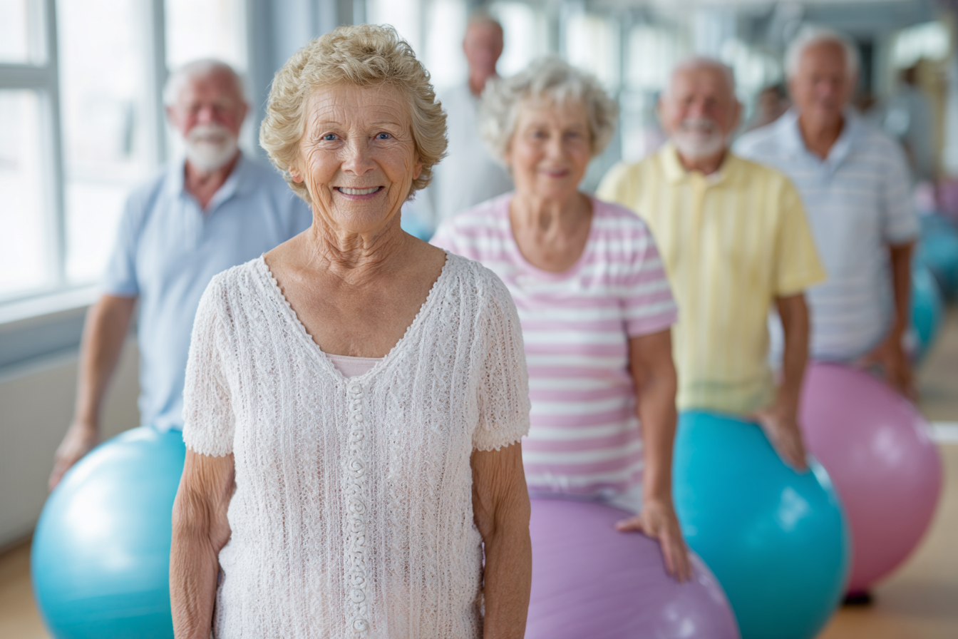 Група людей 60-70 років на медитації
